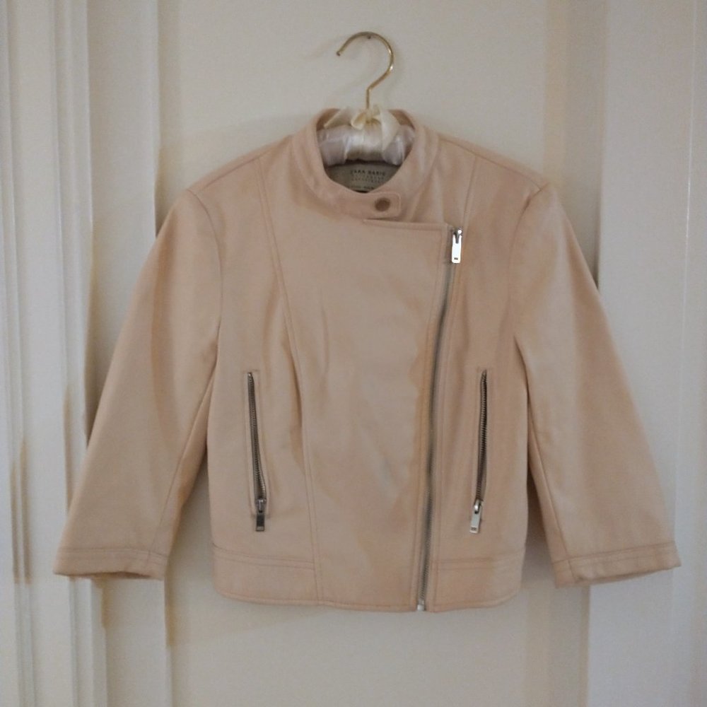 Zara Blush Vegan Leather Moto Jacket, Sz XS